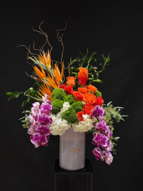 Orange love vase arrangement